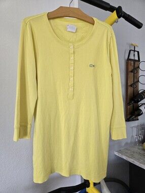 Lacoste Lemon Yellow Henley Tunic 3/4 Sleeves Top